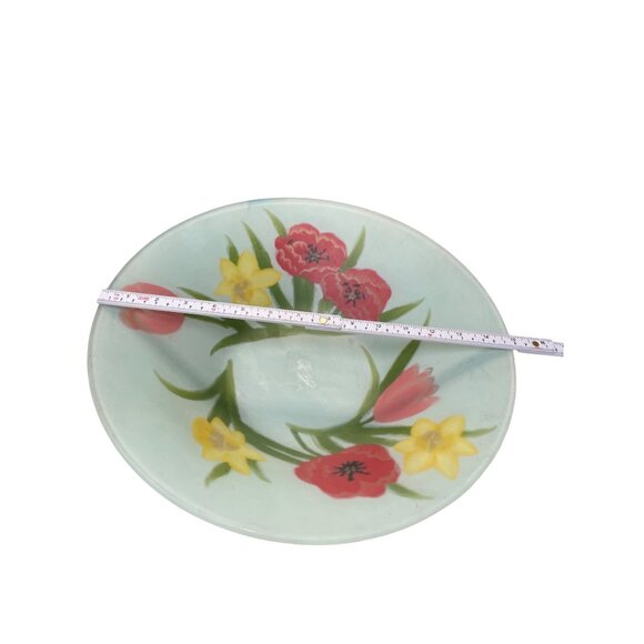 Vintage Hand-Painted frosted Floral Glass Serving fruit decorative Bowl SKU 9310 - Picture 4 of 12